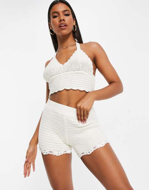 ASOS DESIGN co-ord crochet shorts in cream - view 1