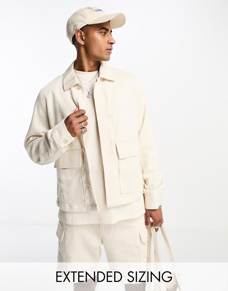 ASOS DESIGN co-ord cropped harrington summer jacket in beige-Neutral