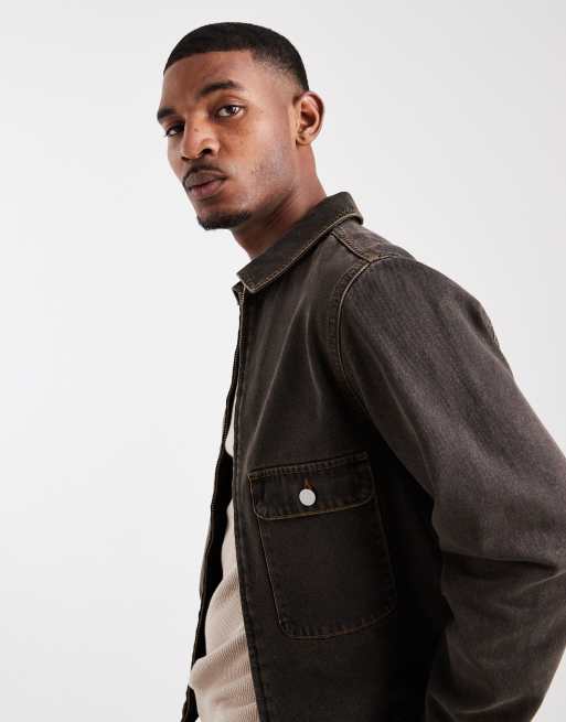 ASOS DESIGN co-ord denim harrington jacket in brown, 4 of 5