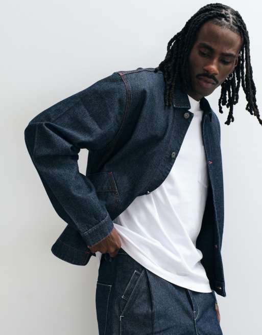 ASOS DESIGN co-ord denim harrington jacket in raw indigo, 2 of 5