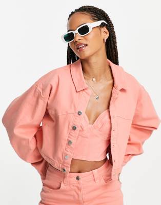 peach denim jacket with hood