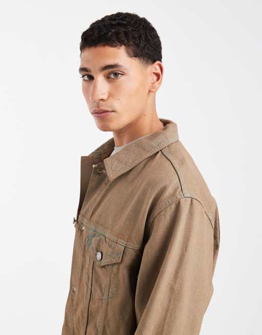 ASOS DESIGN co-ord denim jacket in tan wash, 4 of 5