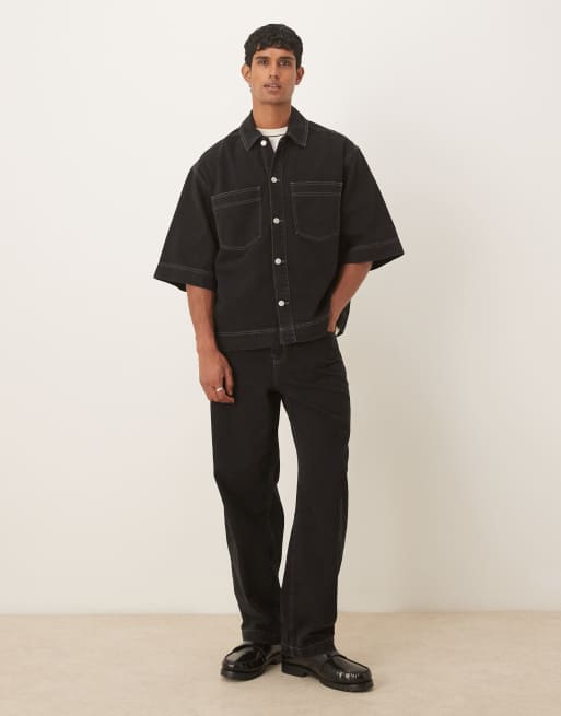 ASOS DESIGN co-ord denim shirt in black, 2 of 5