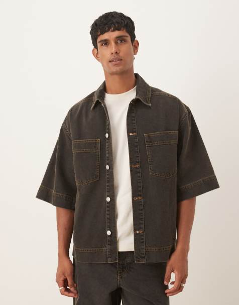 ASOS DESIGN co-ord denim shirt in brown wash - view 1
