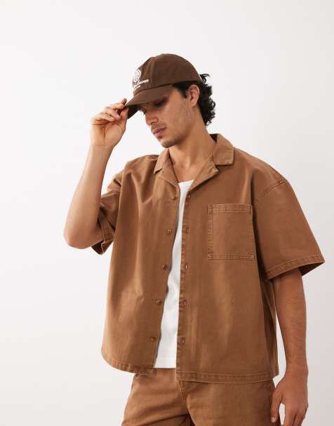 ASOS DESIGN co-ord denim shirt in brown - view 1