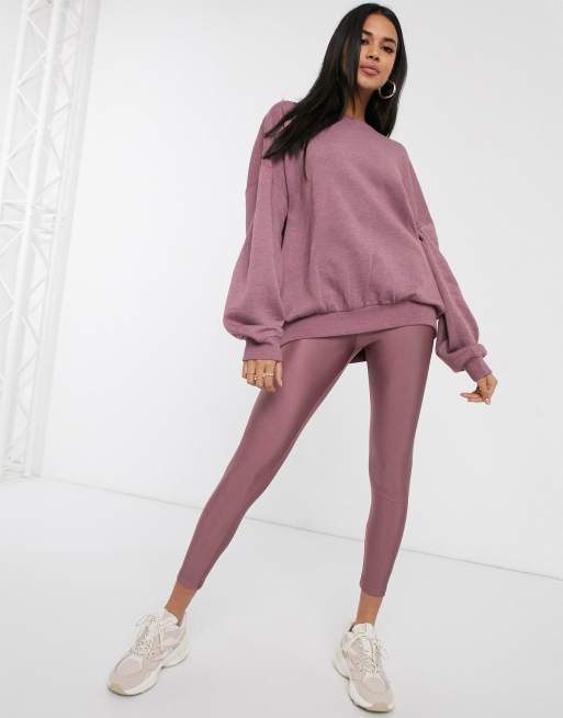 ASOS DESIGN two-piece oversized super soft sweat and disco legging in mauve, 3 of 3