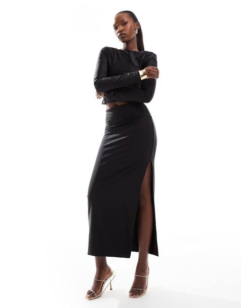 ASOS DESIGN co-ord disco midi skirt in black - view 1