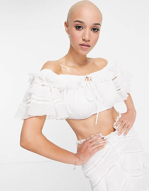 Co-ords co-ord dobby chiffon bandeau crop top in white 