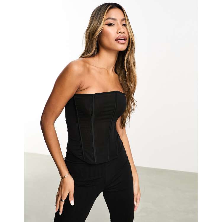 ASOS DESIGN co ord double layer mesh corset bustier in black ASOS