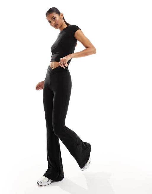 Black Slinky Cross Over Waist Detail Leggings