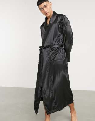 ASOS DESIGN co-ord dressing gown in black satin