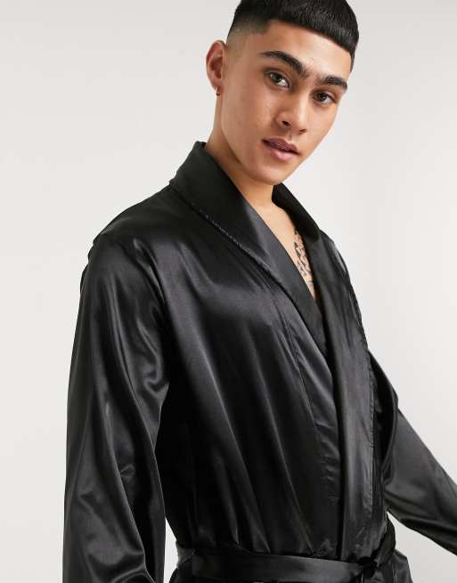 ASOS DESIGN co ord dressing gown in black satin