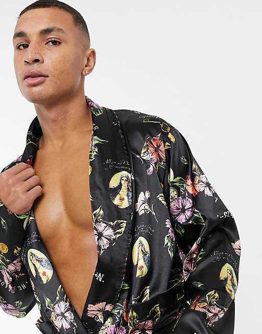  co-ord dressing gown in floral satin 