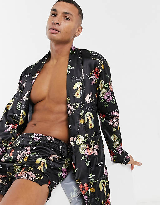  co-ord dressing gown in floral satin 