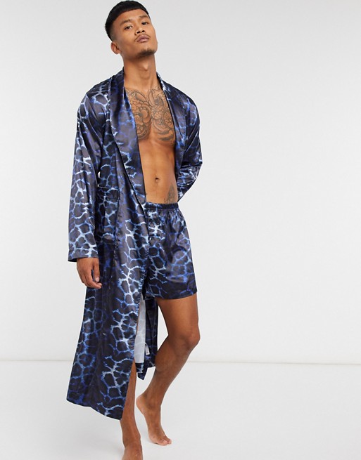 ASOS DESIGN co-ord dressing gown in satin leopard print