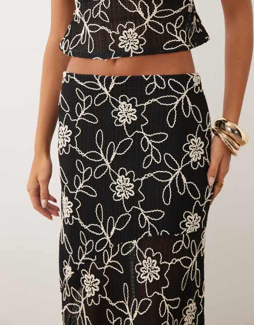 ASOS DESIGN co-ord embroidered crochet maxi skirt in mono, 4 of 5