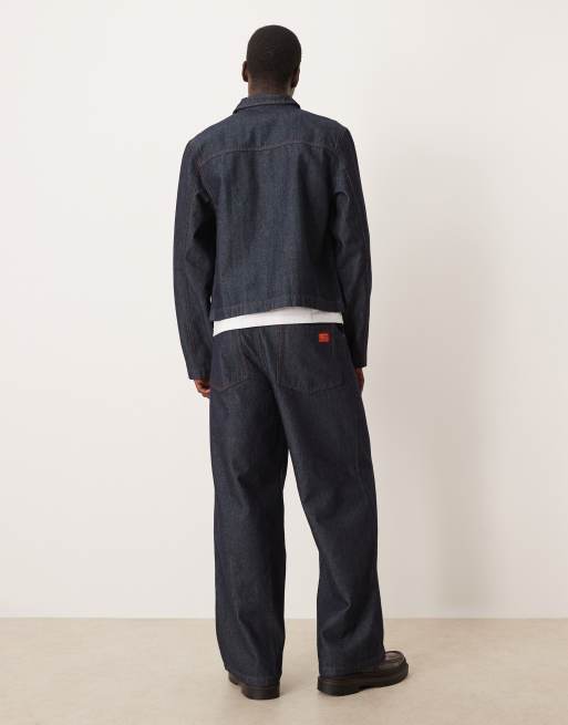 ASOS DESIGN co-ord extreme baggy jeans in dark rinse wash with red stitch, 2 of 5