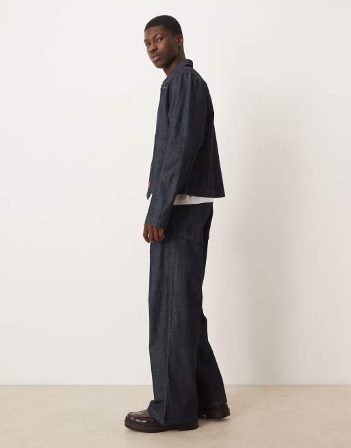 ASOS DESIGN co-ord extreme baggy jeans in dark rinse wash with red stitch, 3 of 5