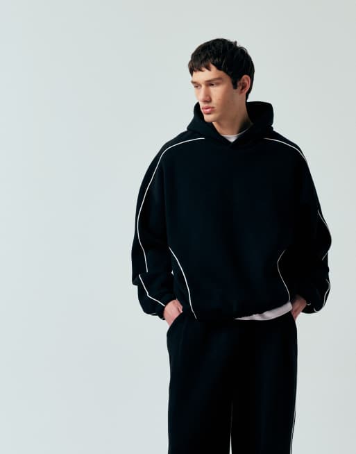 ASOS DESIGN co-ord extreme oversized boxy hoodie with piping in black, 5 of 5