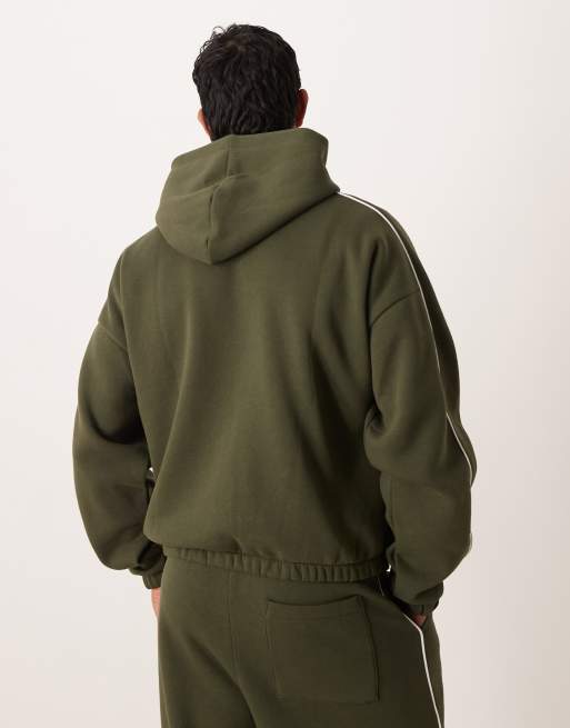 ASOS DESIGN co-ord extreme oversized boxy hoodie with piping in green, 3 of 5