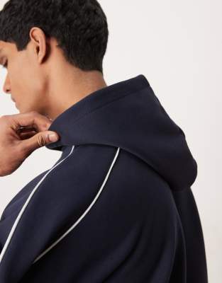 ASOS DESIGN - Sweat à capuche d'ensemble coupe carrée ultra oversize à liseré - Bleu marine