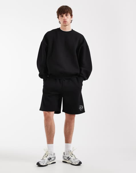 ASOS DESIGN co-ord extreme oversized crew and oversized jersey shorts with city graphic in black - view 1