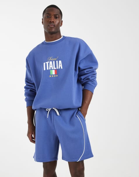 ASOS DESIGN co-ord extreme oversized sports football crew and jersey shorts in blue - view 1
