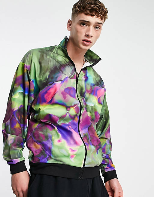 ASOS DESIGN co-ord festival oversized track jacket with all over print