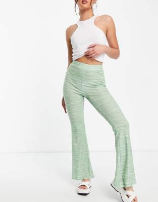 ASOS DESIGN co-ord flare trouser in 70s space dye in sage | ASOS