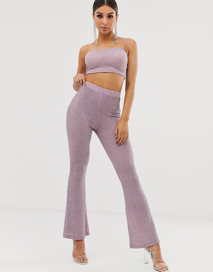 ASOS DESIGN co-ord flare trouser in glitter-Purple