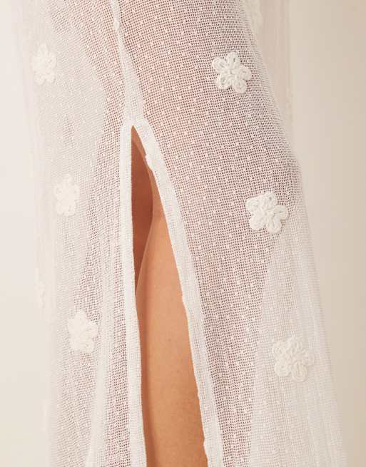 ASOS DESIGN co-ord floral embroidered tie side detail maxi skirt in white, 4 of 5