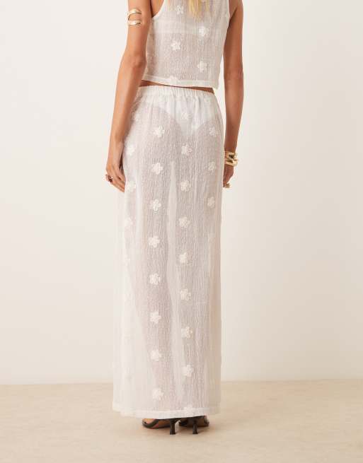ASOS DESIGN co-ord floral embroidered tie side detail maxi skirt in white, 5 of 5