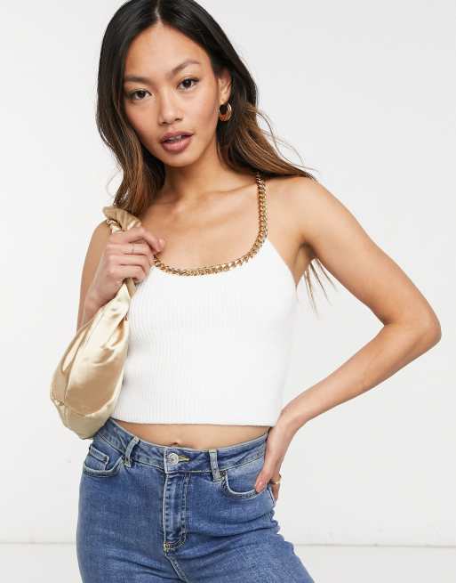 ASOS DESIGN fluffy cardi and cami with chain detail co-ord in cream, 3 of 3