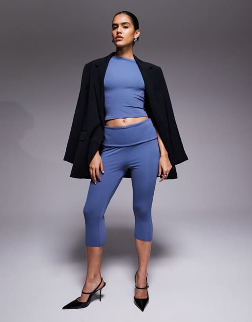 ASOS DESIGN co-ord fold over capri in blue