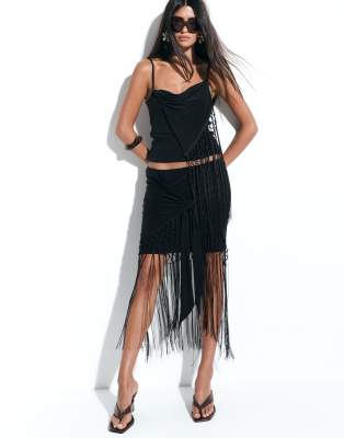 Asos Design Co-ord Fringed Skirt In Black