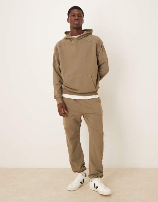 ASOS DESIGN co-ord garment dye heavy wash tapered fit jogger in khaki, 2 of 5