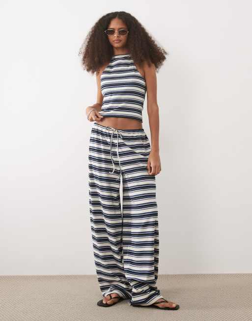 ASOS DESIGN co-ord halter top in ribbed blue stripe, 4 of 4