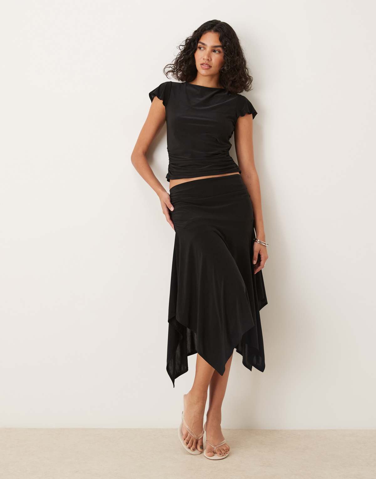 ASOS DESIGN co-ord hanky hem skirt in black