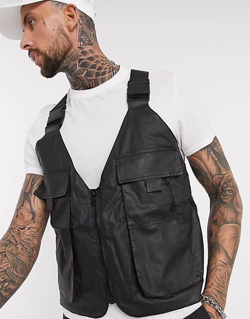 ASOS DESIGN co-ord harness vest in black