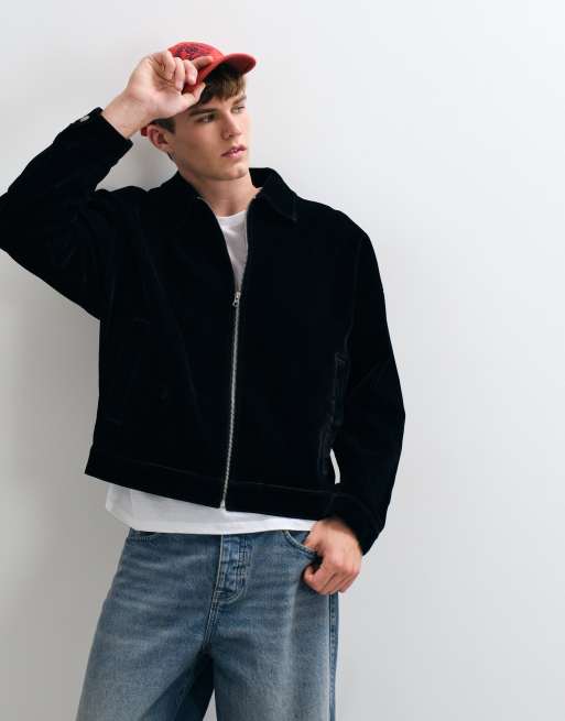 ASOS DESIGN co-ord harrington jacket in black flocked fabric, 2 of 5