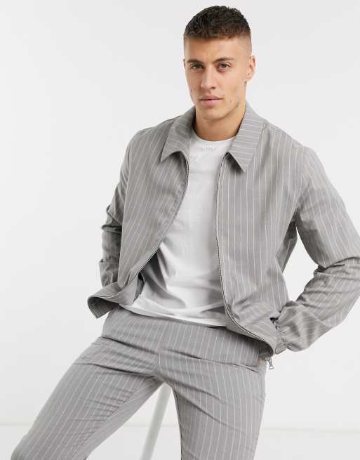 ASOS DESIGN co-ord harrington jacket in grey pinstripe | ASOS