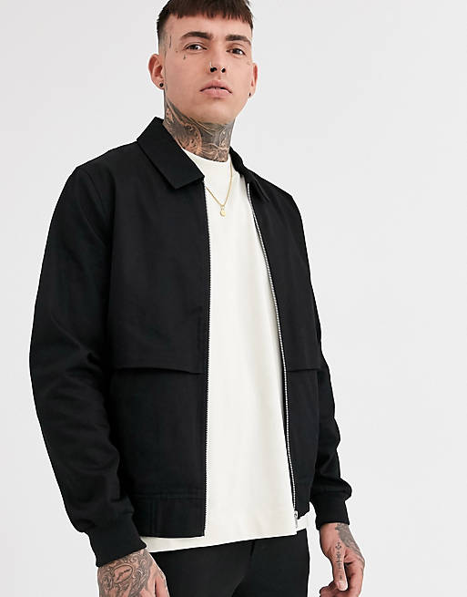 ASOS DESIGN co-ord harrington jacket with storm vent in black