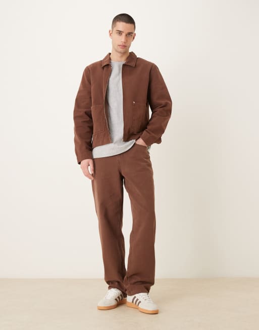 ASOS DESIGN co-ord harrington jacket with vintage wash in brown