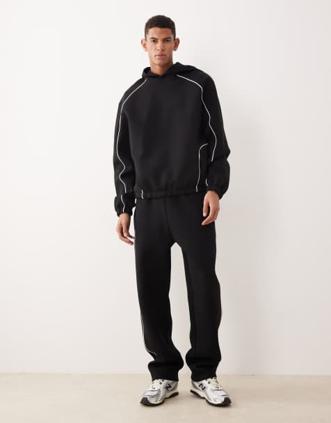 ASOS DESIGN co-ord heavyweight oversized hoodie and jogger with piping in scuba-style fabric in black - view 1
