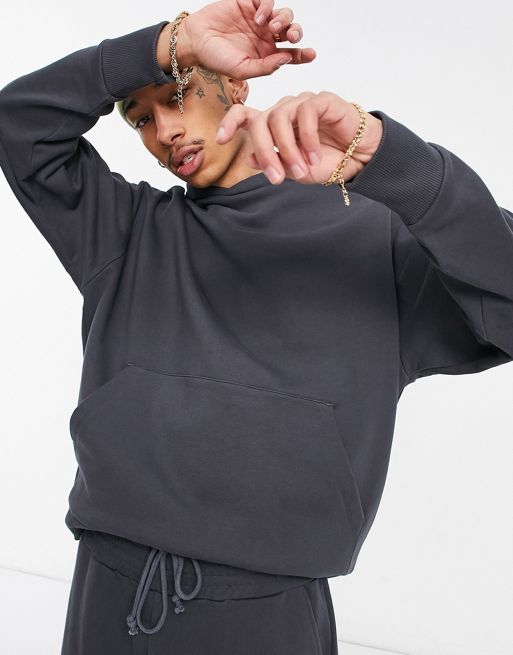 ASOS DESIGN heavyweight oversized hoodie in washed black