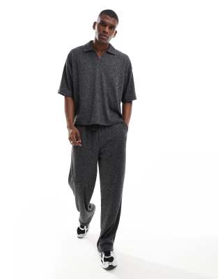 ASOS DESIGN co-ord heavyweight premium baggy trousers with brushed rib in charcoal-Grey