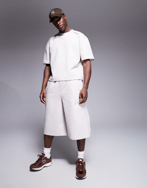 ASOS DESIGN co-ord heavyweight scuba jorts with raw edge in grey marl - view 1