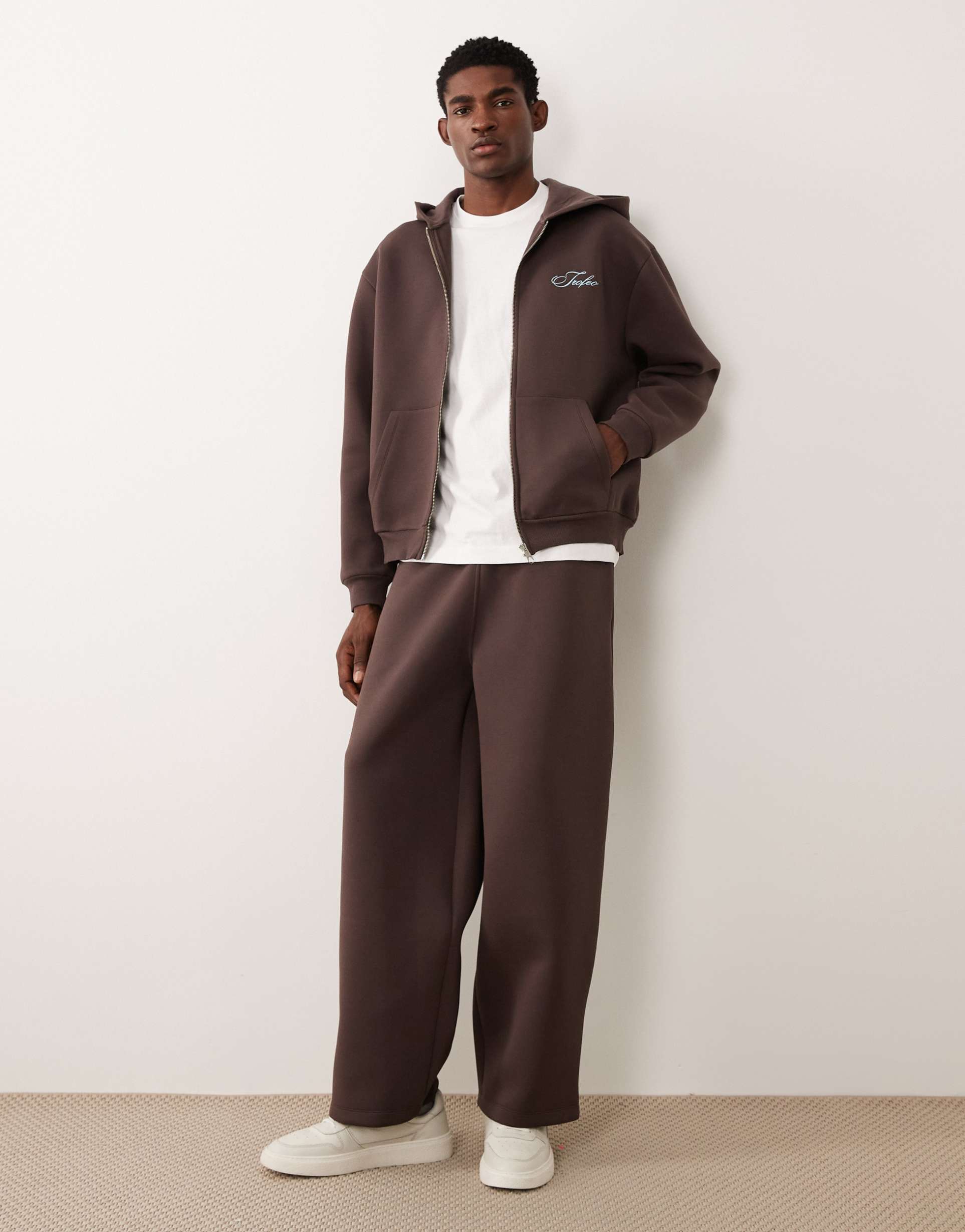 ASOS DESIGN co-ord heavyweight scuba-style fabric joggers in brown - BROWN