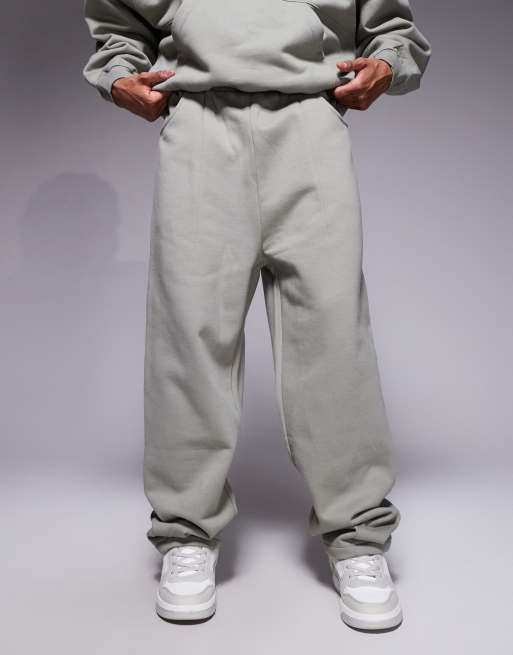 ASOS DESIGN co-ord heavyweight wide leg joggers with pleat details in khaki