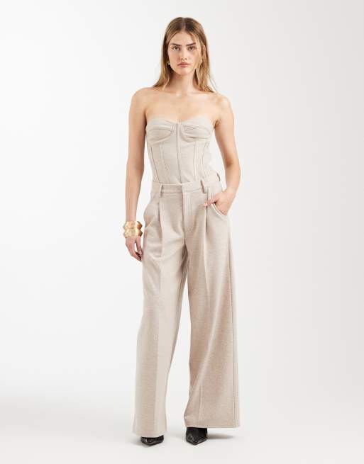 ASOS DESIGN co-ord herringbone brushed bandeau corset top in cream , 2 of 4